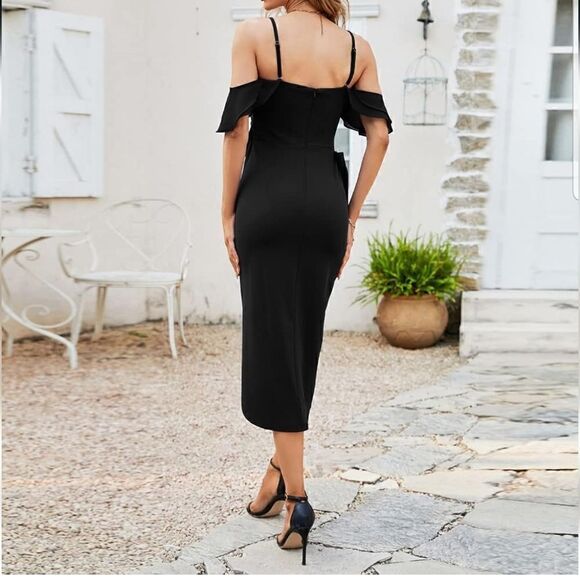 WOMEN'S Off Shoulder Ruched Bodycon Dresses Black new with tags - Picture 3 of 16